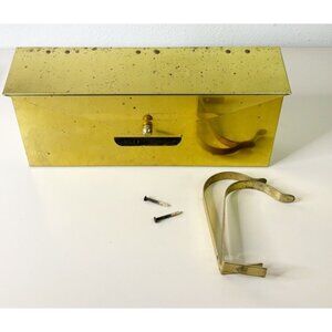 Vintage Brass Mailbox 15.5"x7"x3" Wall Mount Hanging With Newspaper Hooks GUC